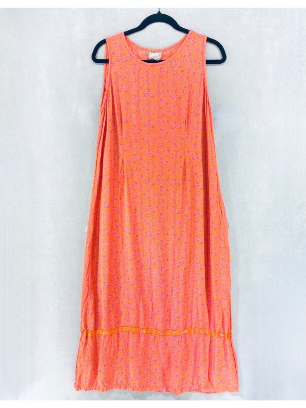 April Cornell Cottagecore Dress Womens L Orange Ditzy Floral Tiered Maxi y2k